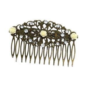 Elegant Cream Floral Hair Comb with Crystals